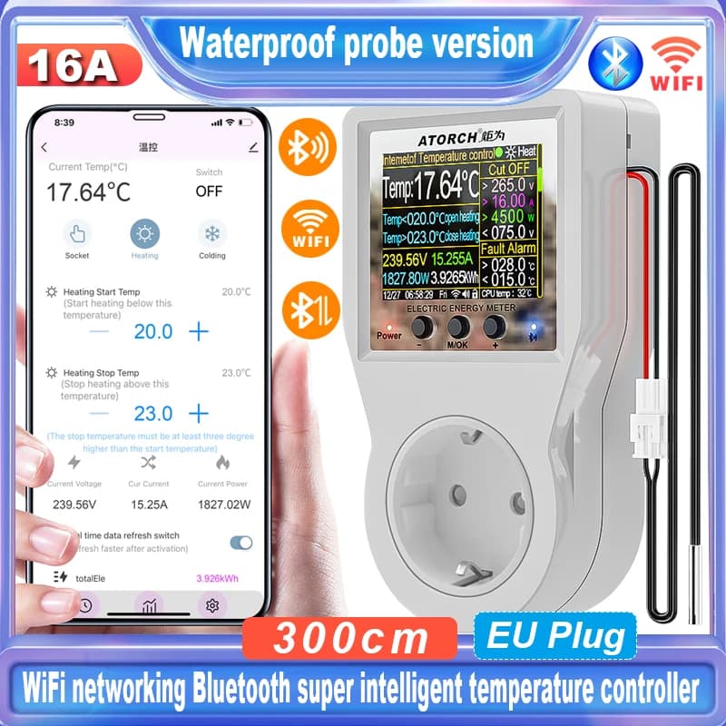 Prise de Thermostat intelligente WIFI Tuya 16A, prise de courant, contrôleur de température à distan