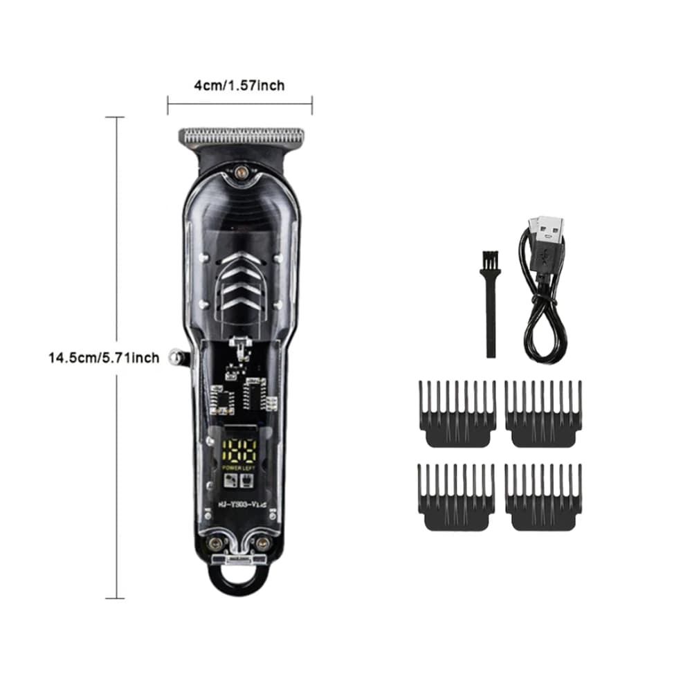 Tondeuse à cheveux électrique aste par USB pour hommes, corps transparent, tondeuse professionnelle,
