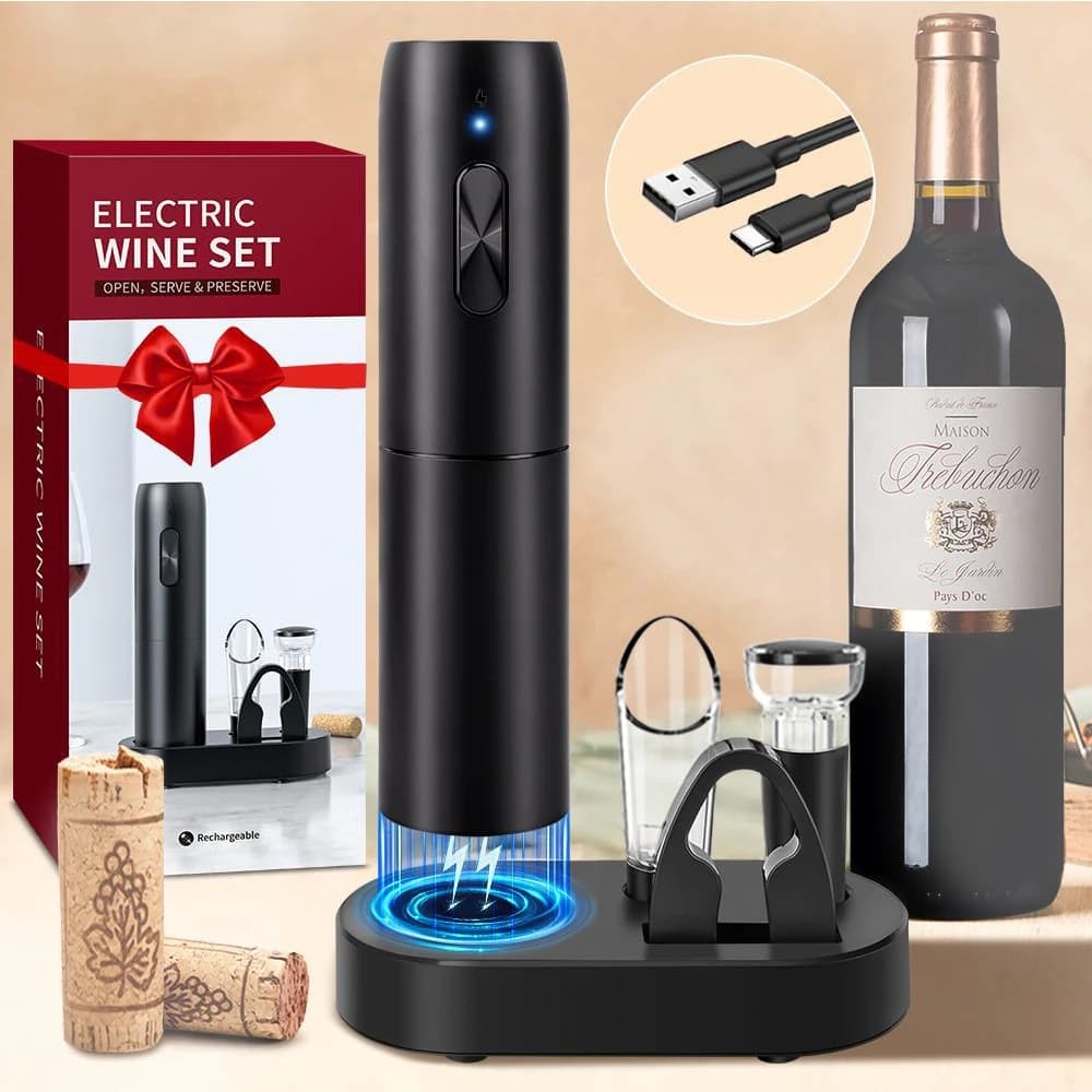 Ouvre-bouteille de vin électrique avec base de charge, tire-bouchon à vin rouge automatique, outils 