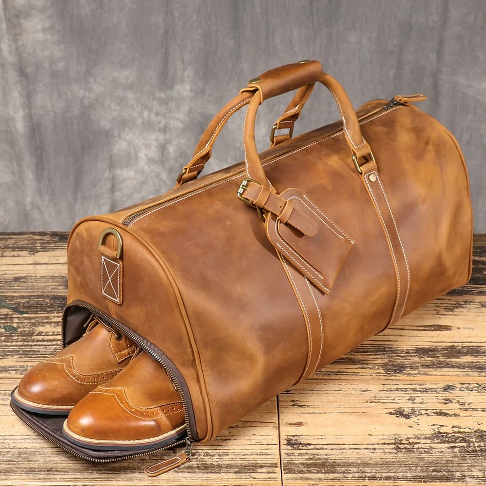 Sac à main en cuir de vachette première couche pour hommes, sac à bandoulière de grande capacité en 