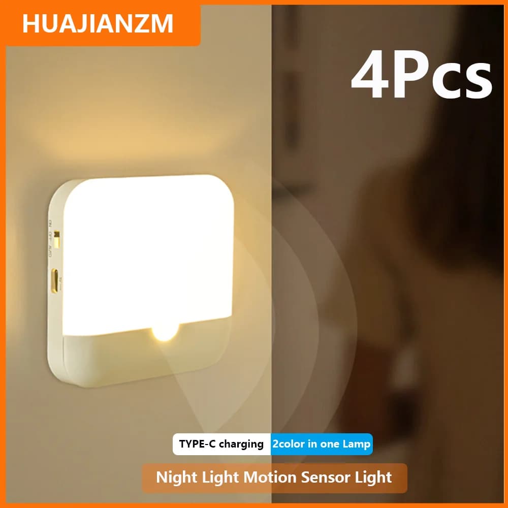 Lumière de capteur de mouvement Led USB TYPE-C charge lampe carrée pour chambre cuisine escalier cou