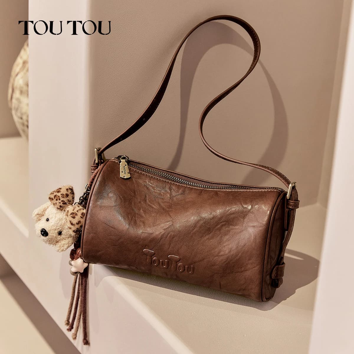 TOUTOU Nouveau sac cylindrique marron - Sac grande capacité, sac Boston style épaule/bandoulière, id