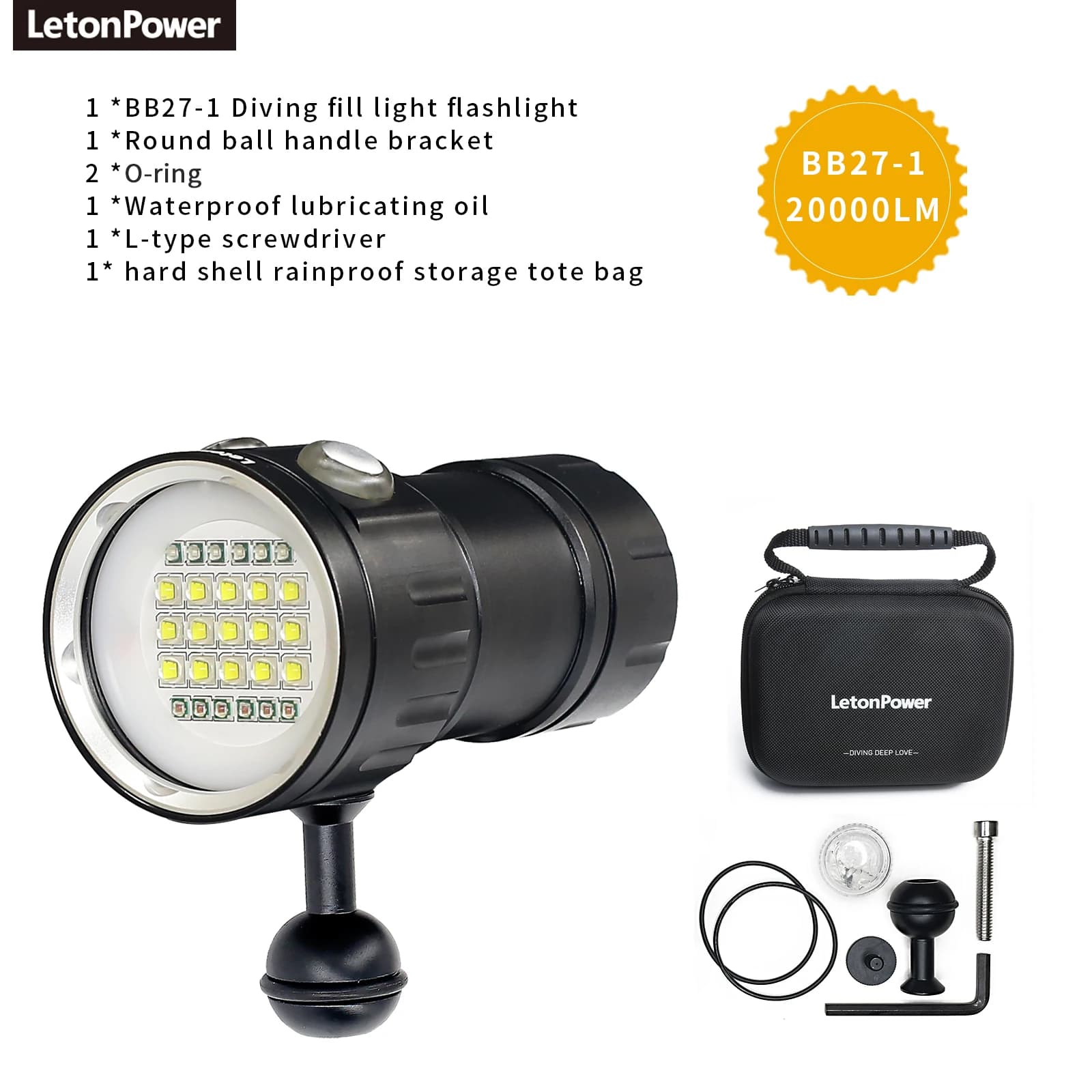 Lampe de photographie professionnelle sous-marine à 27 LED, 20000Lumens, lampe de poche de plongée, 
