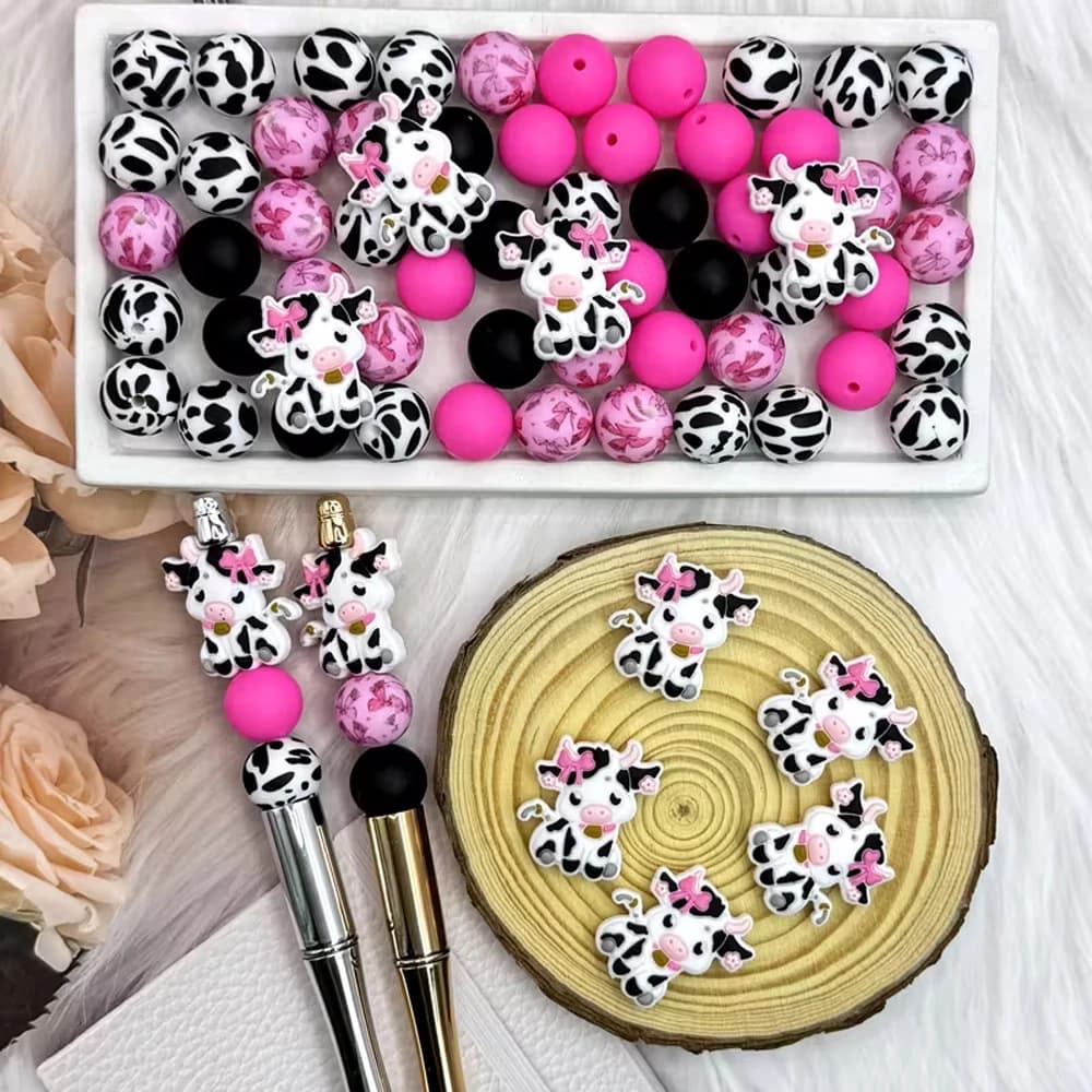 Ensemble de perles en Silicone série Cow Spot, 25/44 pièces, parfait pour l'artisanat fait à la main