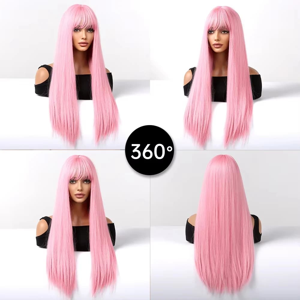 Perruque synthétique longue et lisse rose clair pour fête costumée de cosplay d'Halloween, usage quo
