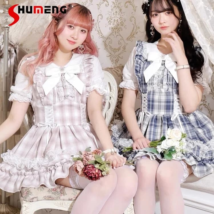 Japon Mine robe douce ensemble été 2025 filles femme mignon nœud dentelle champignon bord haut à car