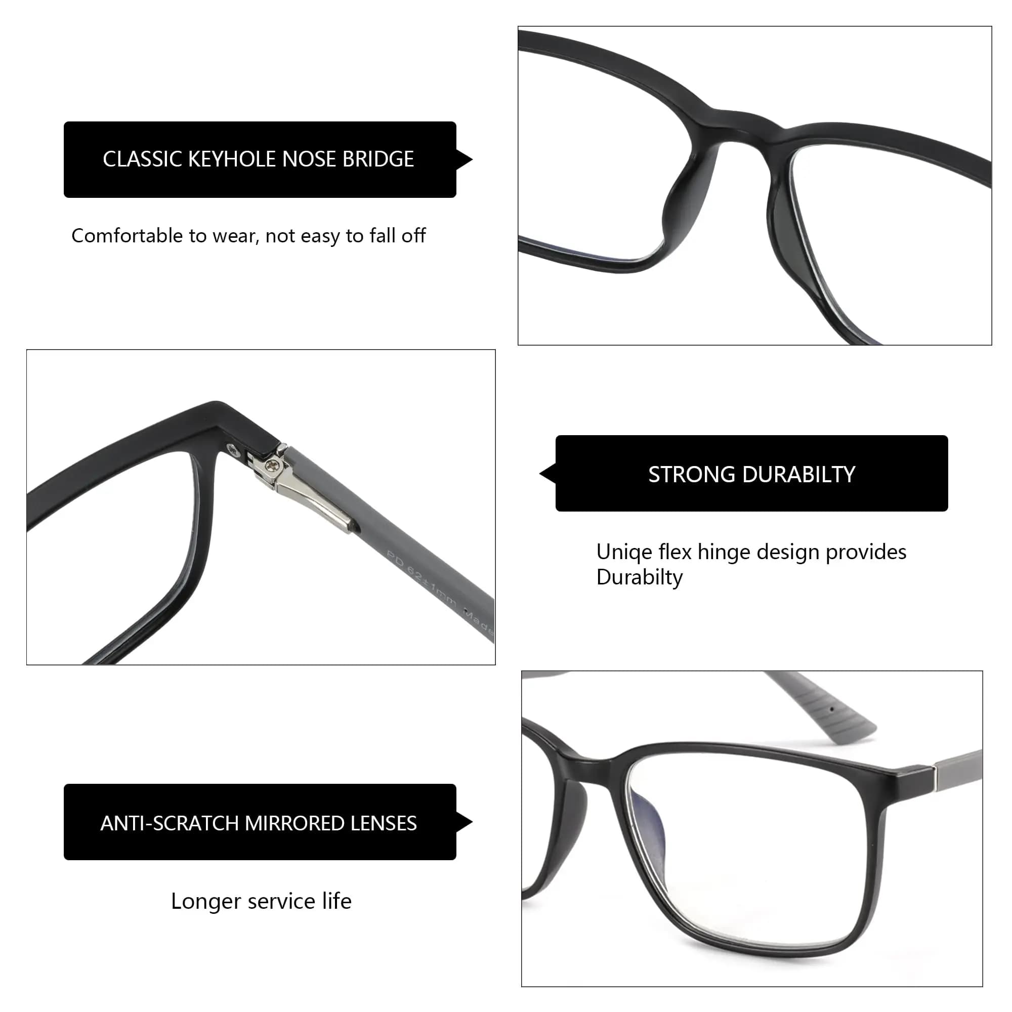 ZENOTTIC Deux ensembles de lunettes de lecture à lumière bleue pour hommes, lecteurs de monture carr