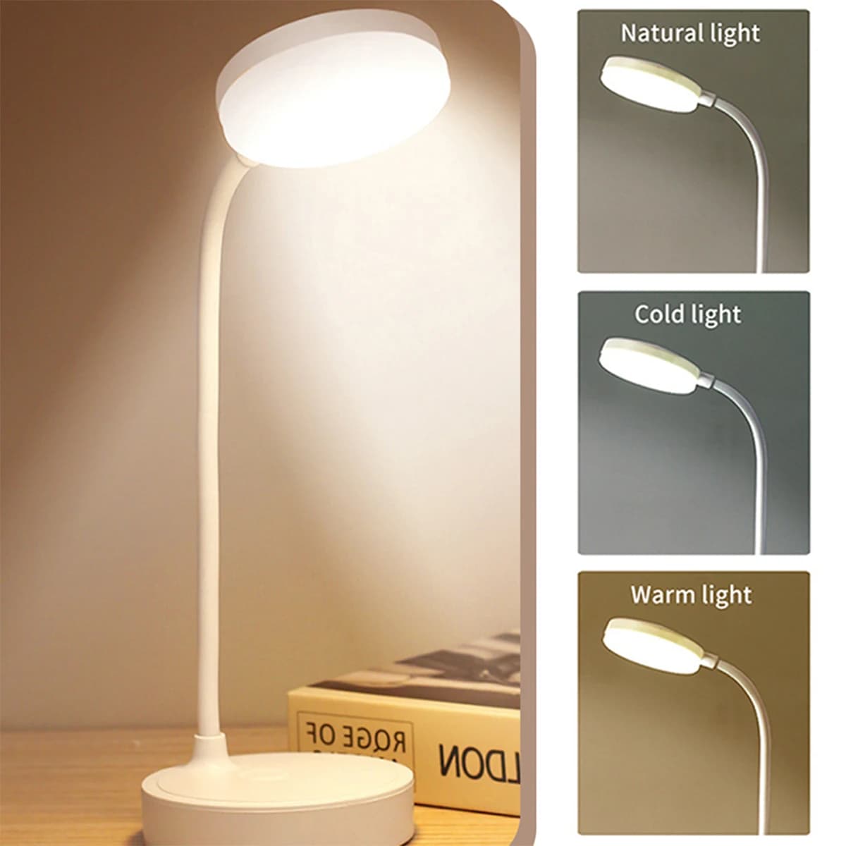 Lampe de bureau LED Portable prise USB alimentée par batterie Support de lampe de Table 3 couleurs g