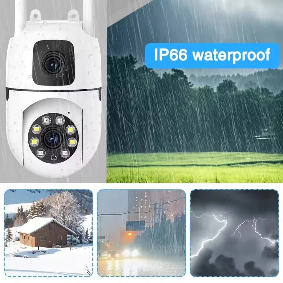 Caméra de sécurité WiFi 8MP à double objectif, caméra extérieure sans fil avec audio bidirectionnel,