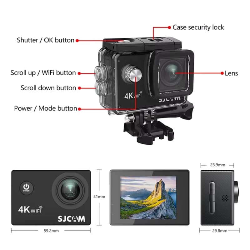 SJCAM SJ4000 caméra d'action AIR 4K 30PFS 1080P 4x Zoom WIFI moto casque de vélo caméra de sport éta