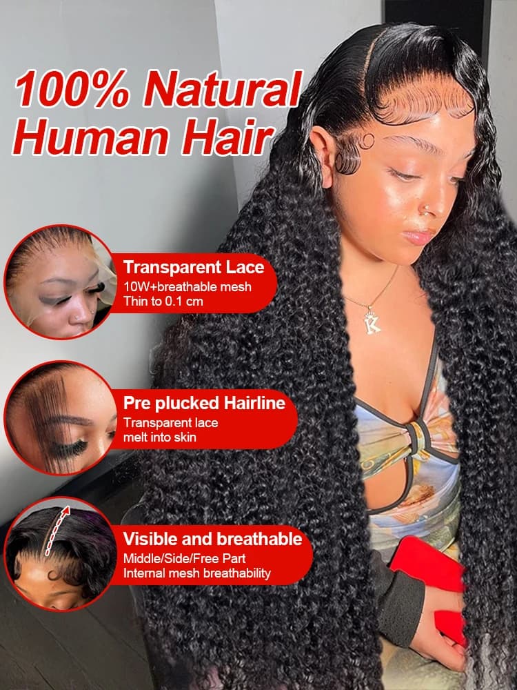 300% densité bouclés perruques cheveux humains 13x6 HD dentelle frontale vague profonde perruques 46