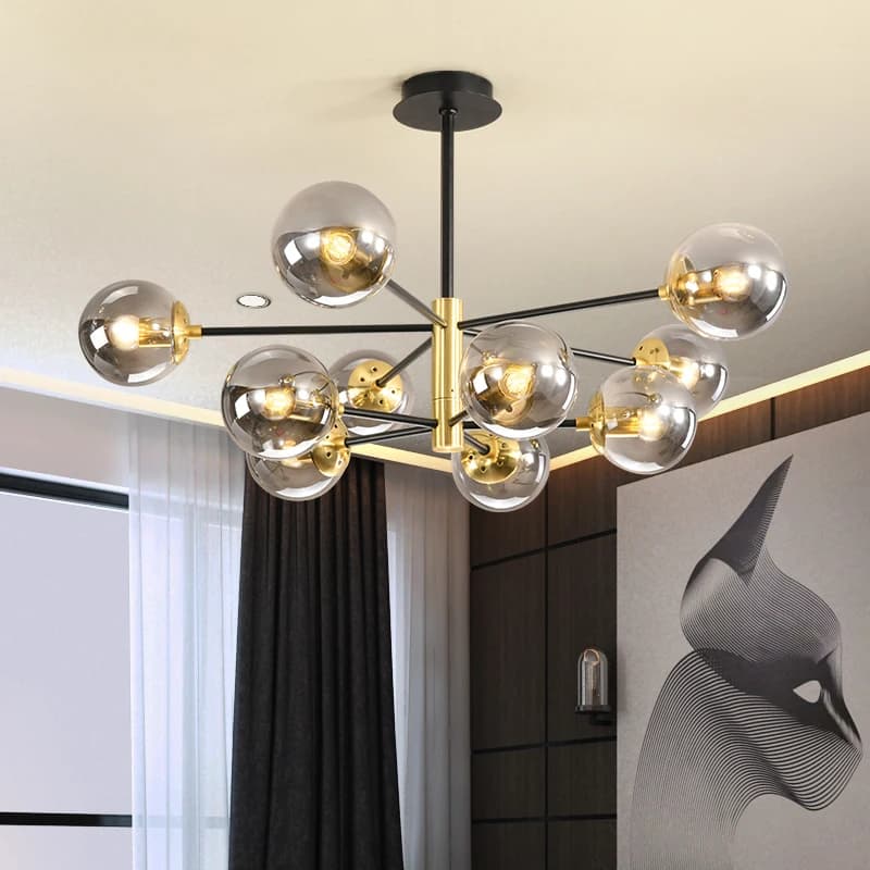 Lustre boule de verre moderne nordique Led boule ronde pendentif lumières intérieur noir rétro Vinta