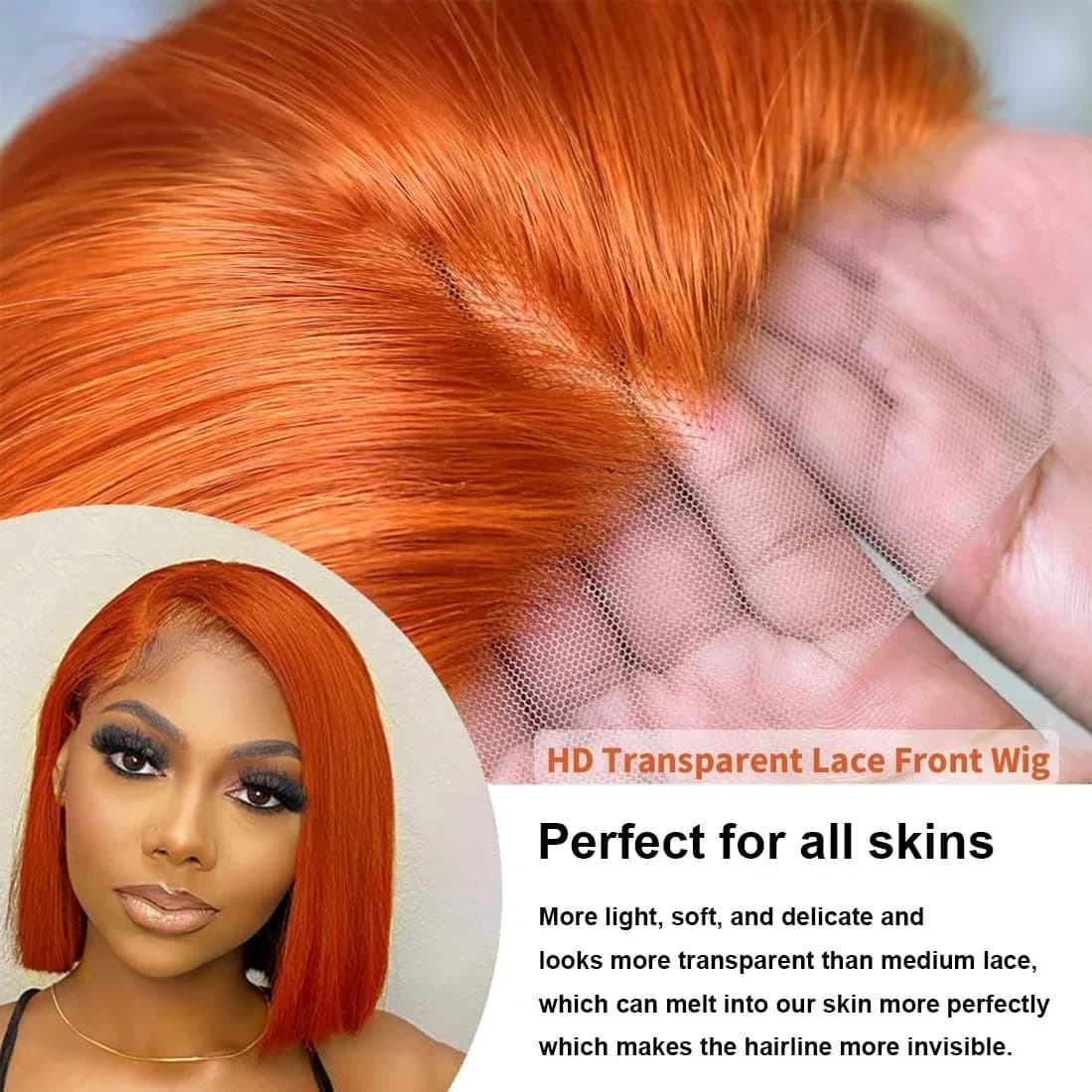 13x4 dentelle avant courte Bob perruque 350 gingembre Orange couleur droite transparente dentelle fr
