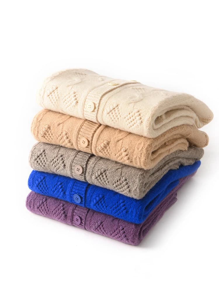 ADE-WhatsApp-Pull en cachemire de style vintage creux pour femmes, cardigan à col rond, tricots 100%
