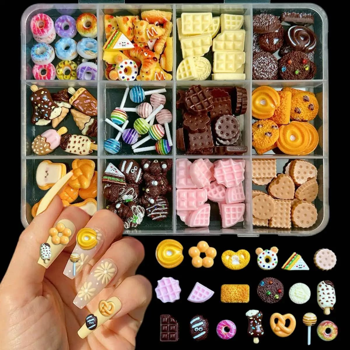 Biscuits au chocolat artificiels créatifs, 1 boîte, nail art, décorations en résine, nœuds colorés, 