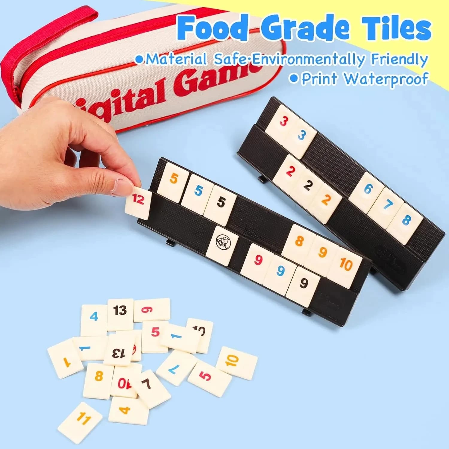 Jeu de cube Rummy avec 4 supports, ensemble de jeu de 106 cube Rummy avec étui portable, ensemble de