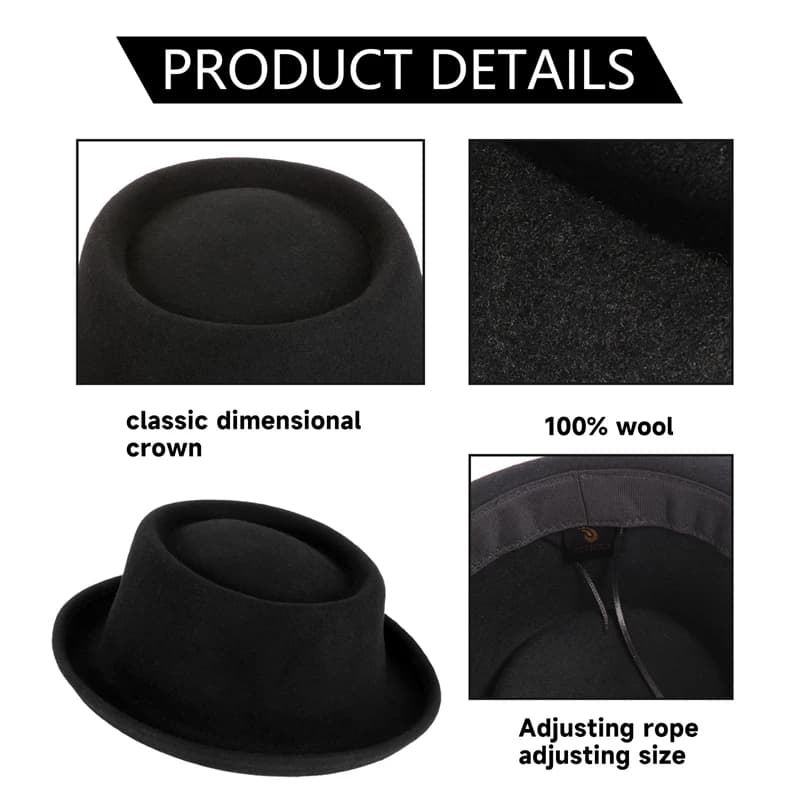 Chapeau Fedora 100% laine pour tarte de porc, pour femmes et hommes, automne et hiver, chapeau de po