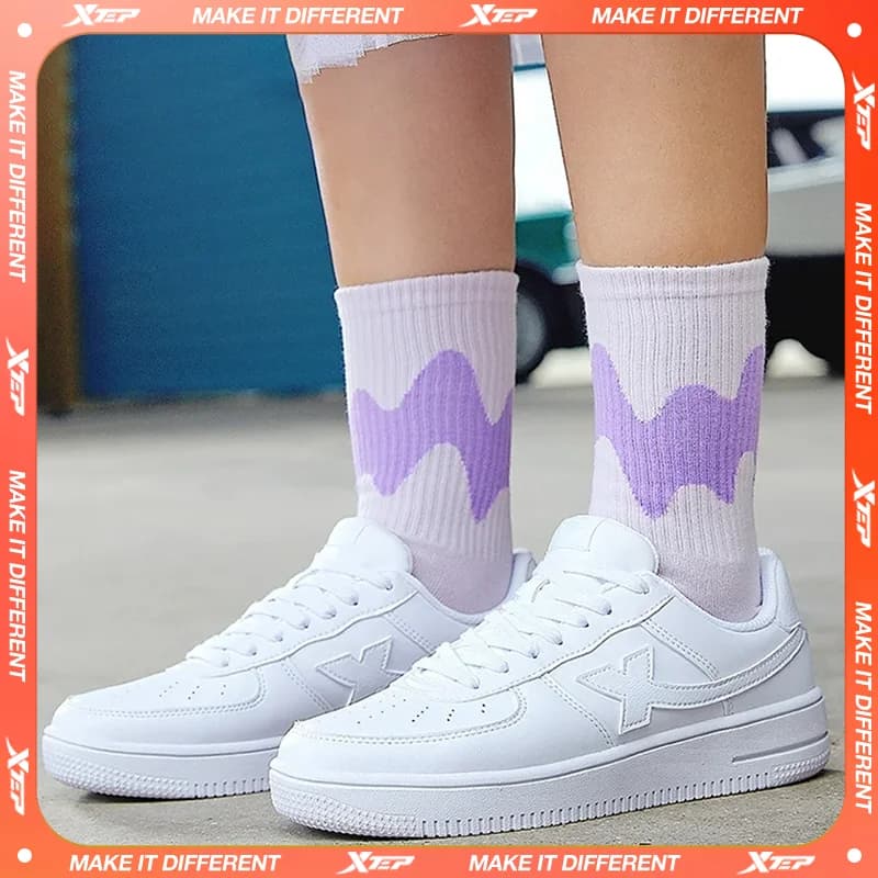 Xtep femmes chaussures de skateboard femme printemps antidérapant femmes chaussures de marche blanc 