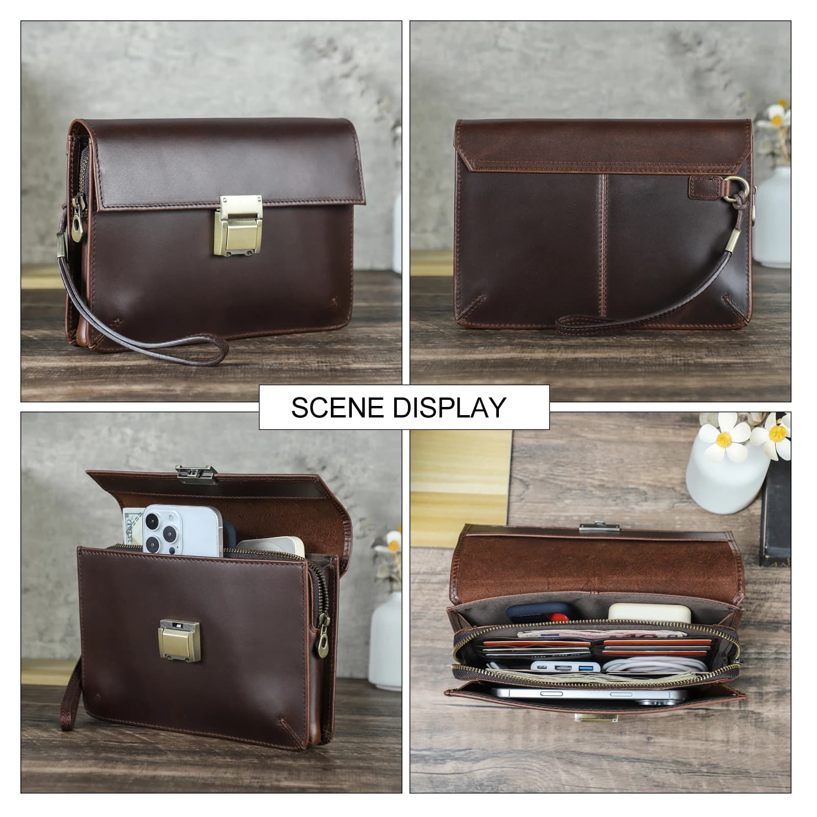 CONTACT'S-Pochette de Luxe en Cuir group pour Homme, Sac à Main de Styliste avec Mot de Passe, Porte