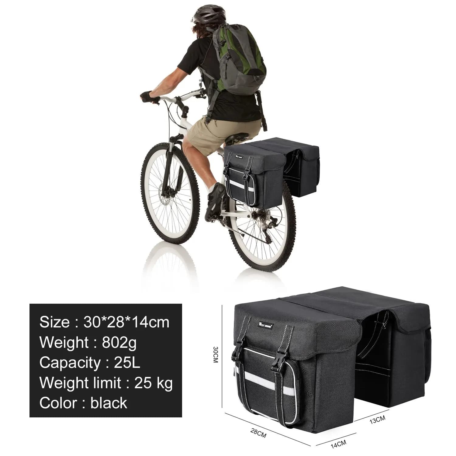 WEST VÉLO Vélo Siège Arrière Sac 25L Grande Capacité En Plein Air Porte Bagages Sacs Vélo VTT Route 