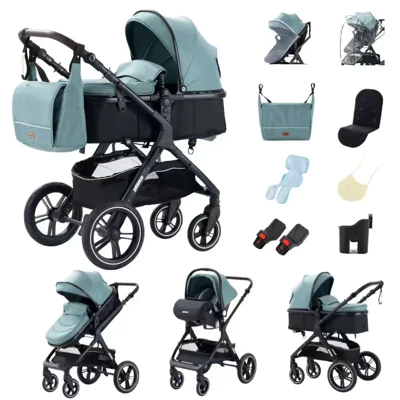 Système de poussette 3 en 1, poussette bébé pliable et légère, poignée réglable, cadre en aluminium 