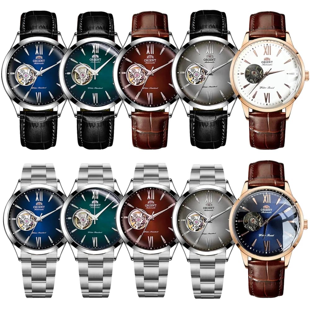 Orient – montre automatique à cœur ouvert pour hommes, cadran bleu, bracelet en acier inoxydable, te