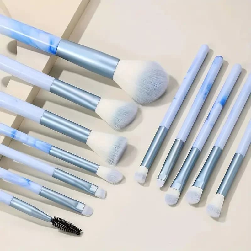 Ensemble de 12 pinceaux de maquillage bleus, pour fond de teint, anticernes, blush, poudre, fard à p