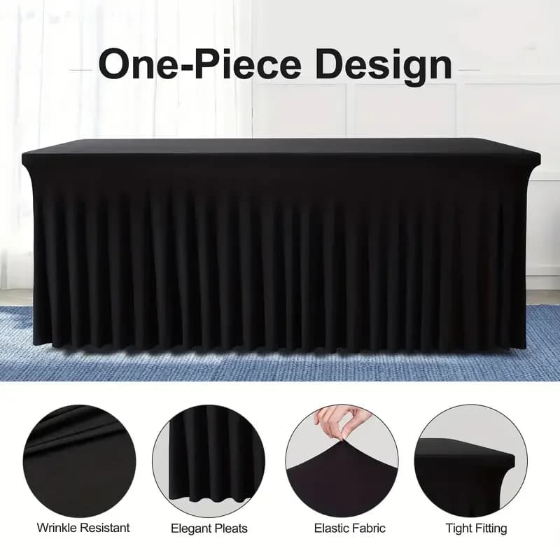 6 pieds, jupes de table rectangulaires, couvertures de table ajustées en polyester, nappe noire pour