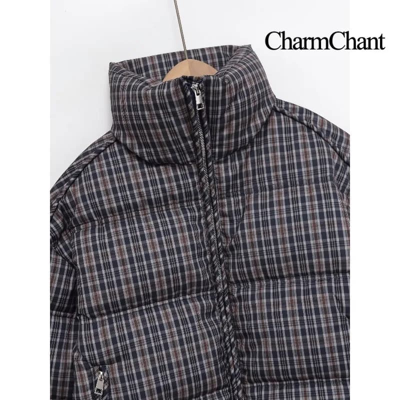 CharmChant col montant Plaid doudoune pour femmes hiver 2025 rembourrage manteau femme nouveau en ma