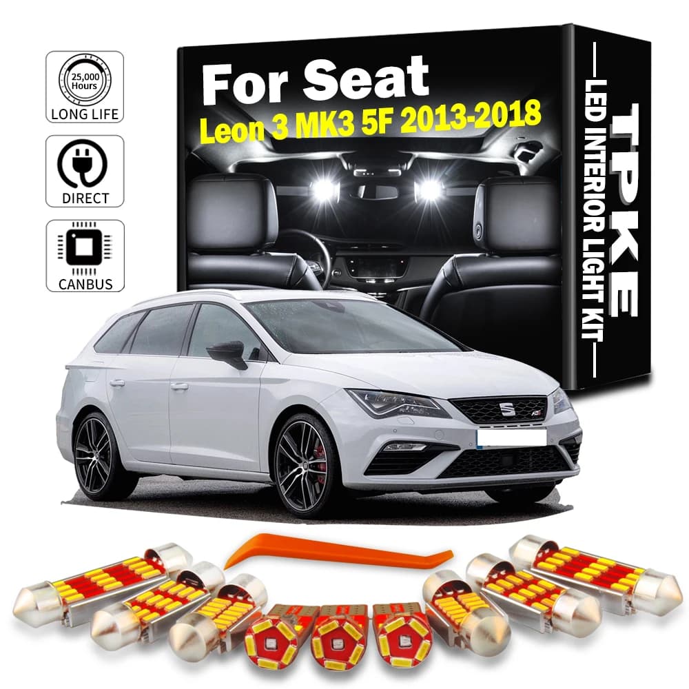 TPKE 14 pièces accessoires LED Kit de lumière de pied de lecture intérieure pour Seat Leon 3 MK3 5F 