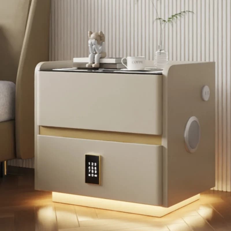Table de chevet intelligente en bois massif, avec chargement sans fil, Style moderne, 2 tiroirs, ave