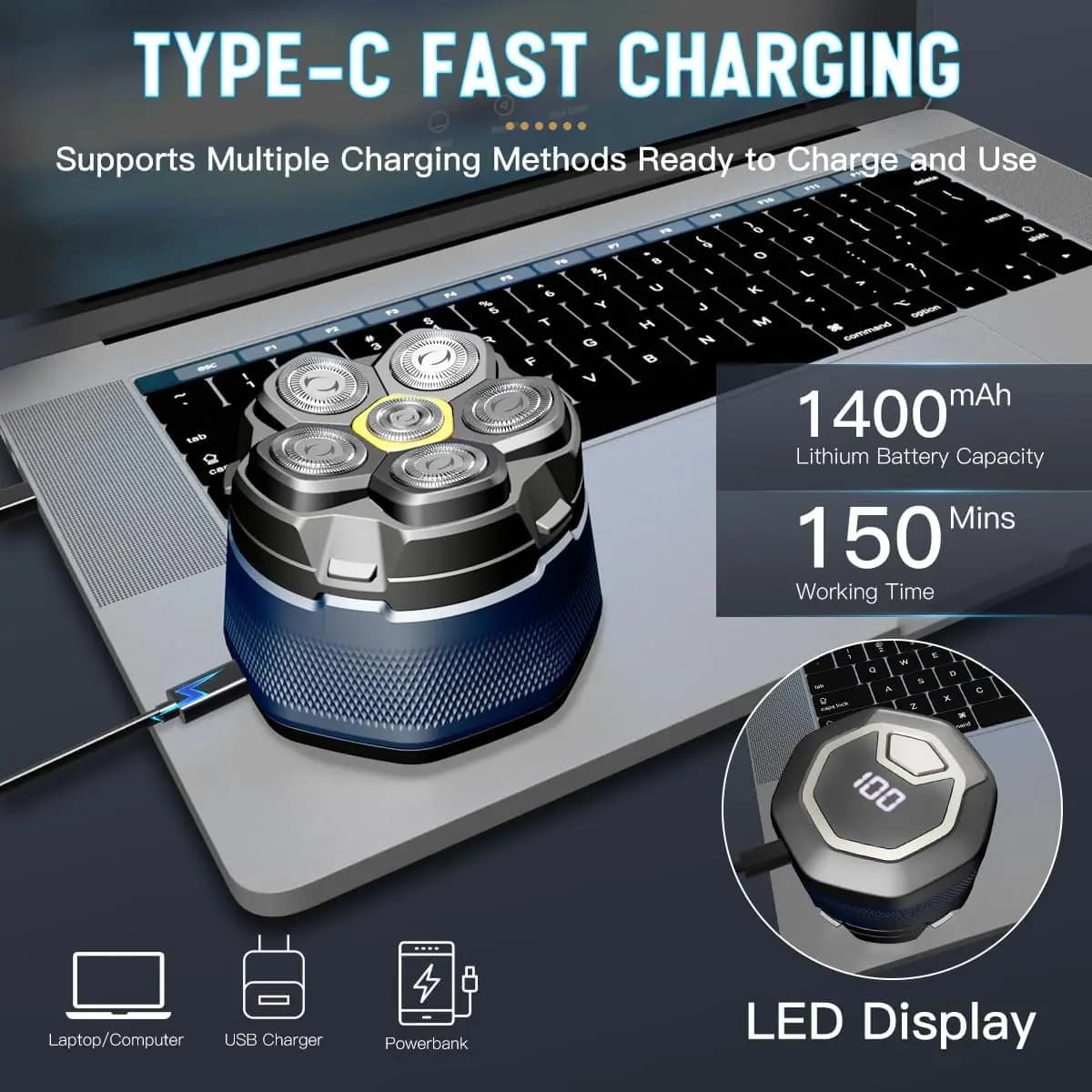 Rasoirs électriques pour hommes chauve, rasoir magnétique 6D, tondeuse à cheveux, Rechargeable par U