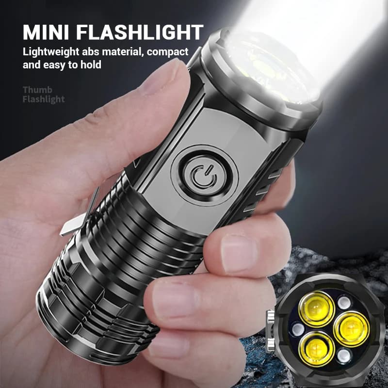 Mini lampe de poche 3LED Super brillante, avec Clip pour stylo et aimant arrière, batterie intégrée,