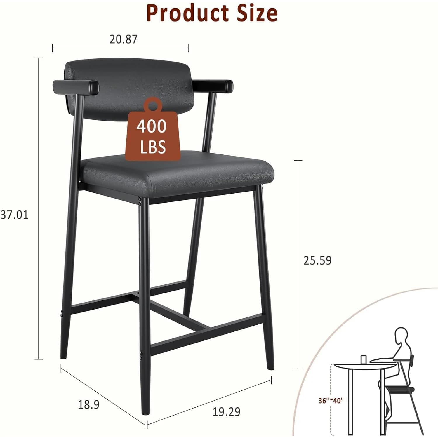 Ensemble de tabourets de Bar modernes, 2 pièces, avec dossier et siège plus large rembourré, taboure