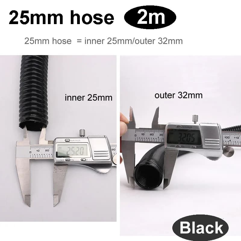 Tuyau fileté pour aspirateurs généraux, intérieur noir 25mm 28mm 32mm 40mm, pailles à soufflet, pièc