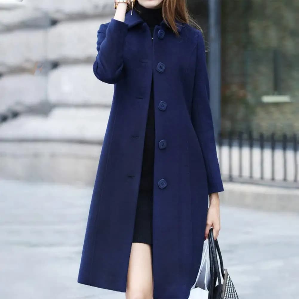 Veste mi-longue à col rabattu pour femme, manteau, simple boutonnage, couleur unie, élégante, douce,
