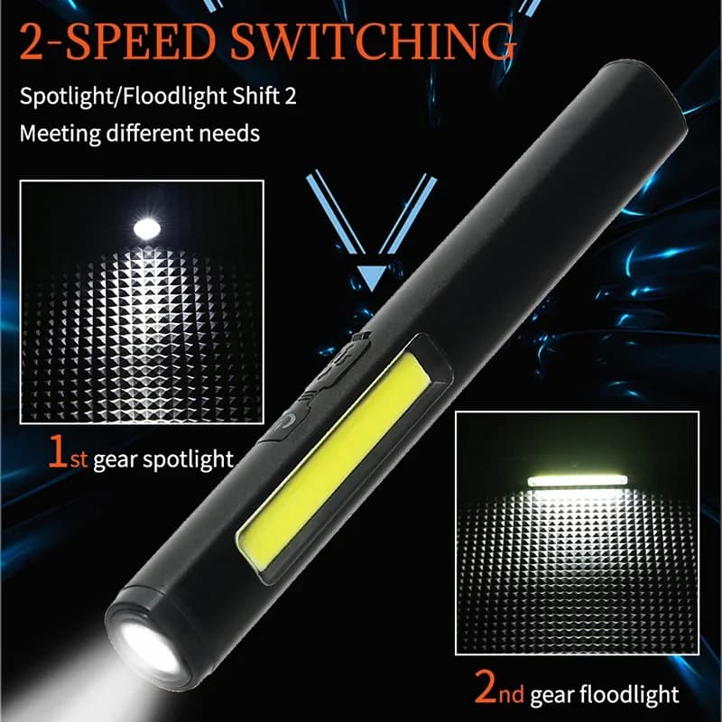 Lampe à stylo aste USB, lumière latérale COB, batterie intégrée, poche à pince à stylo, lampe de poc