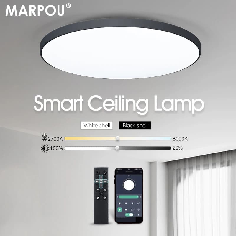 MARPOU plafonnier intelligent lampe à LED pour chambre plafonniers avec télécommande lumières LED à 