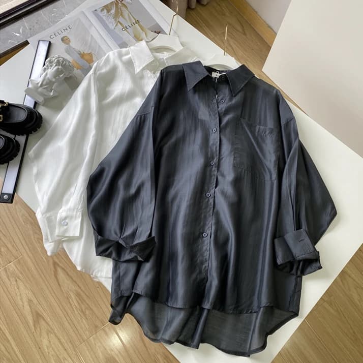 Lyocell-Chemisier en soie vintage pour femme, léger, crème solaire, chic, confortable, manches longu