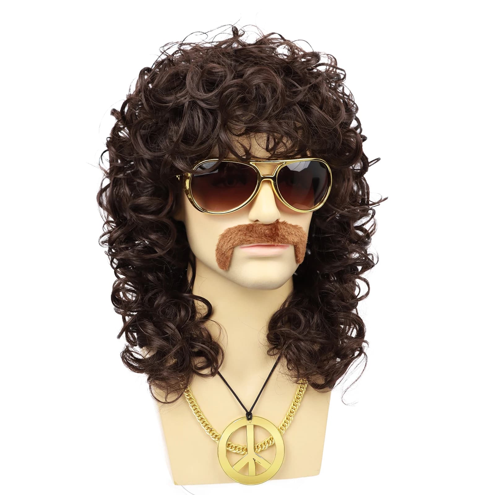Perruques synthétiques des années 70 pour hommes, Disco pour fête d'halloween, cheveux courts marron