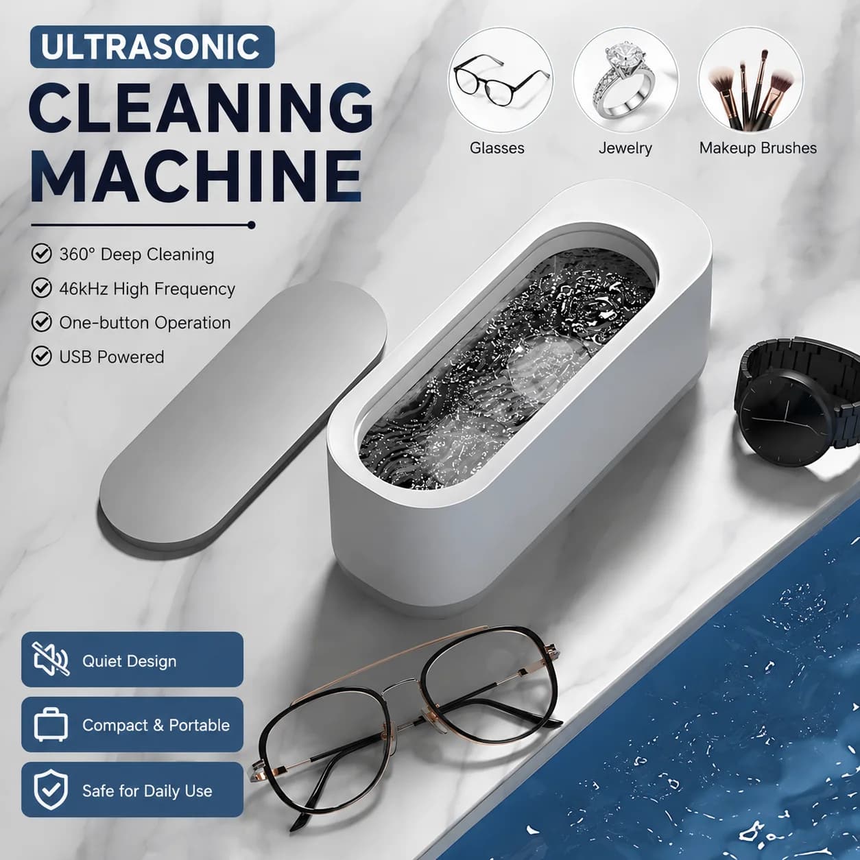 Nouvelle Machine de Nettoyage Ultrasonique 2026 – Nettoyeur Vibrant pour Bijoux, Lunettes, Montres e