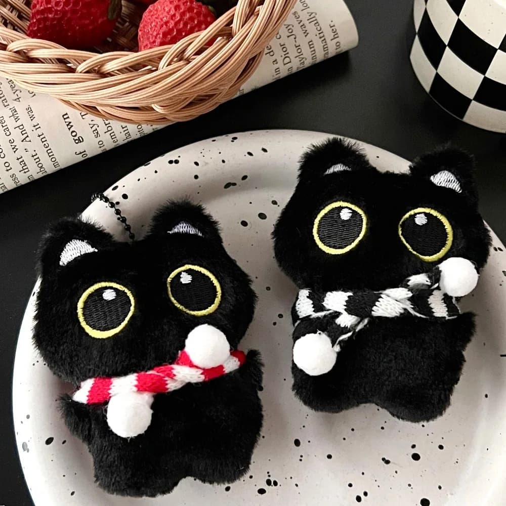 1/2 pièces mignon en peluche petit chat noir pendentif presser pendentif sac à dos porte-clés