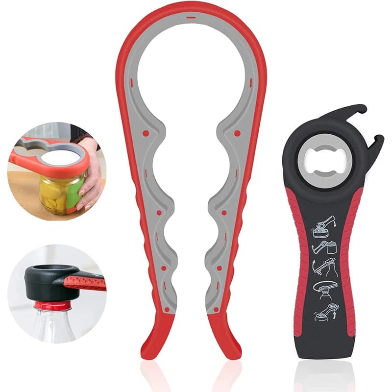 LMETJMA ouvre-bocal pour mains débiles 5 en 1 ouvre-boîte multifonction Kit d'ouvre-bouteille avec p