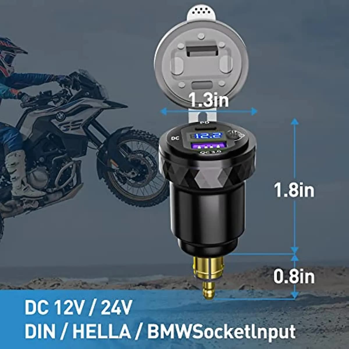 Prise DIN Hella vers USB C PD 3.0 QC 3.0, adaptateur d'alimentation pour chargeur USB, voltmètre ave