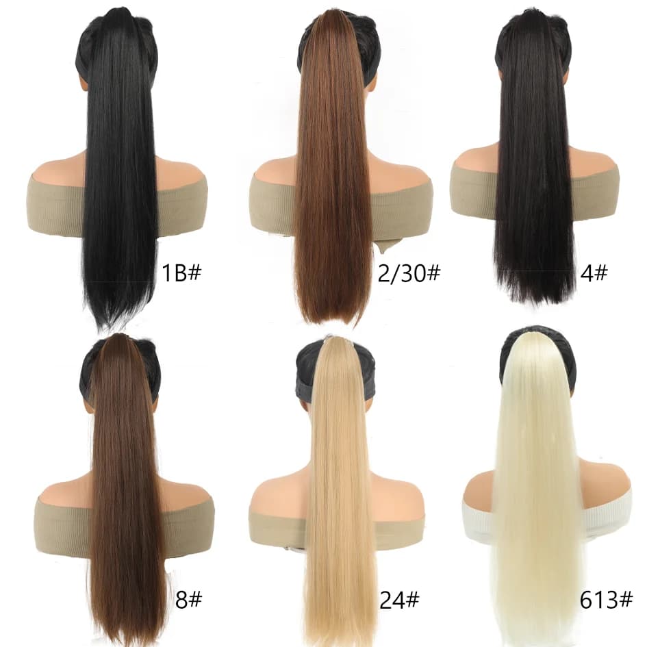 Queue de Cheval Synthétique Longue et Droite Ultraviolette, Bandeau, Corde artificiel astique, 18 Po