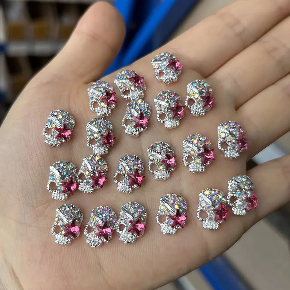 10 pièces brillant diamant métal crâne ongles breloques 3D Halloween décorations d'ongles gothique P