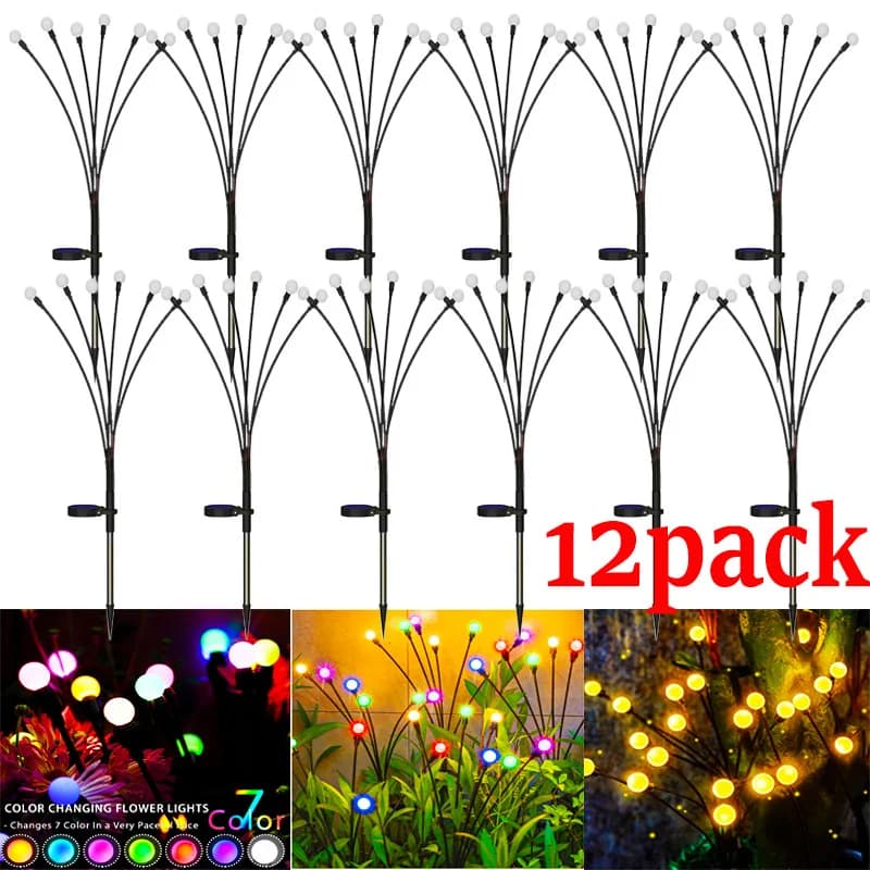 Paquet de 12 lumières solaires LED extérieures étanche Starburst solaire luciole lumières lampe de p