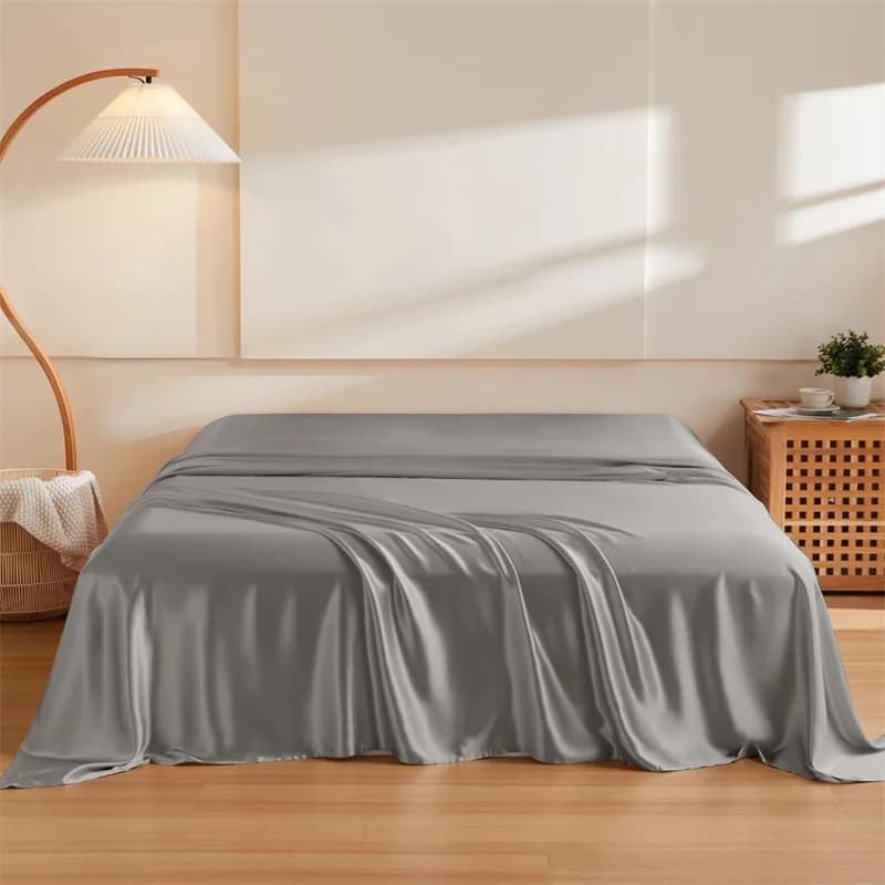 Drap plat en soie de mûrier naturelle 1 pièce, couleur unie, drap de lit haut de gamme, linge de lit