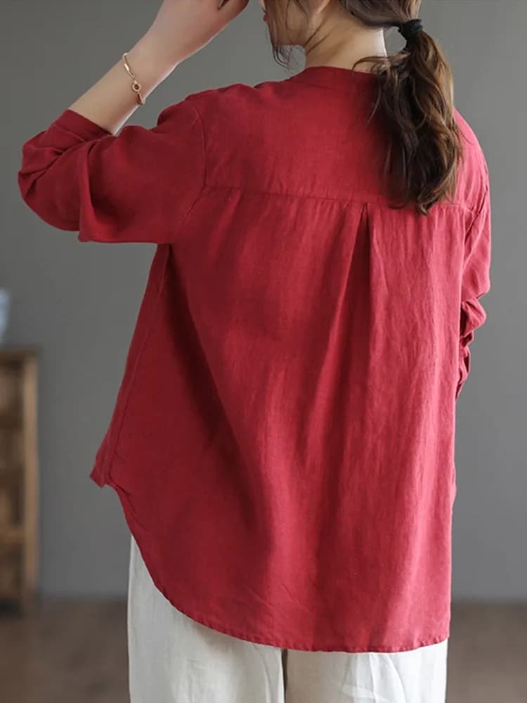 Chemises décontractées pour femmes, style vintage, col montant, broderie, tout match, printemps, fem