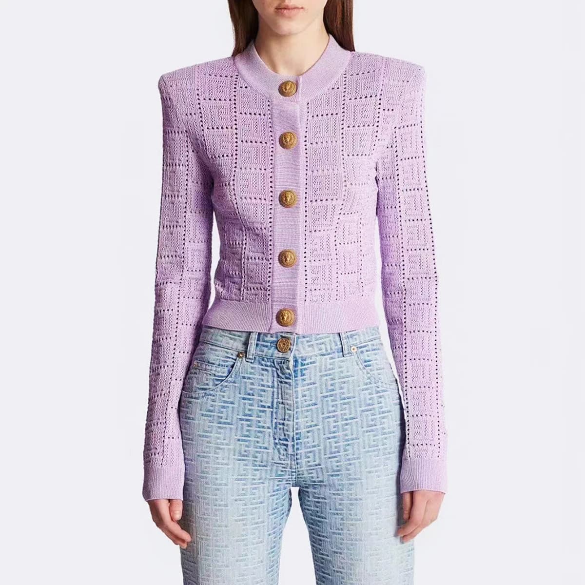 SML-Cardigan en tissu élastique pour femme, col rond creux, simple boutonnage, manches longues, coup